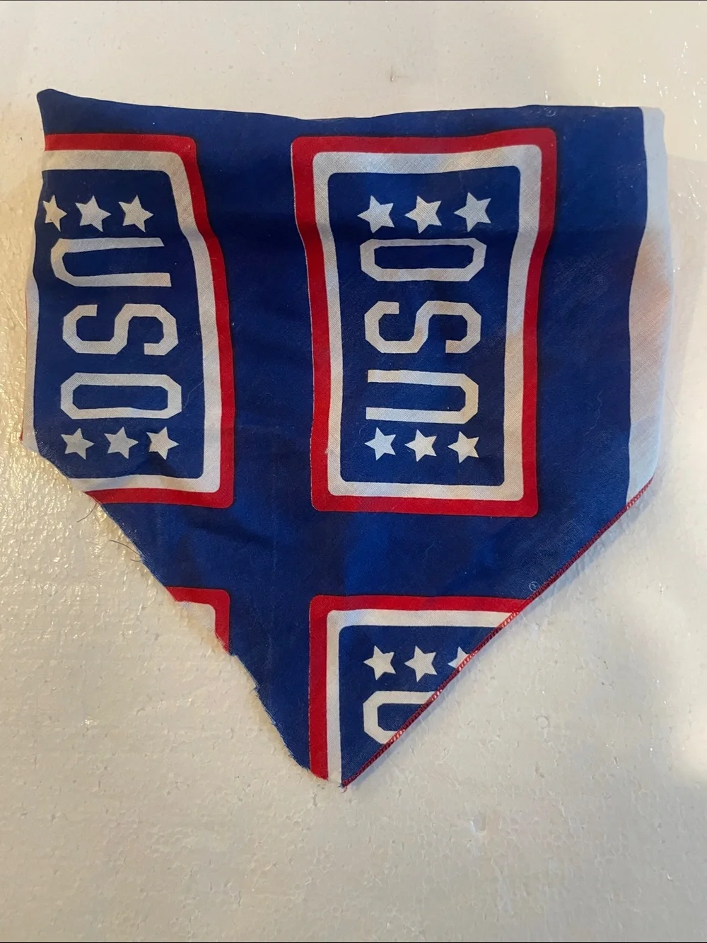 Vintage Patriotic Blue USO Bandana Scarf Red White stripes stars Americana